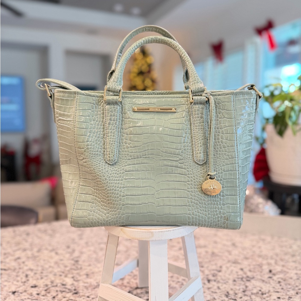 Brahmin Arno Medium Leather Satchel Crossbody in Cascade Majestic Color Like New